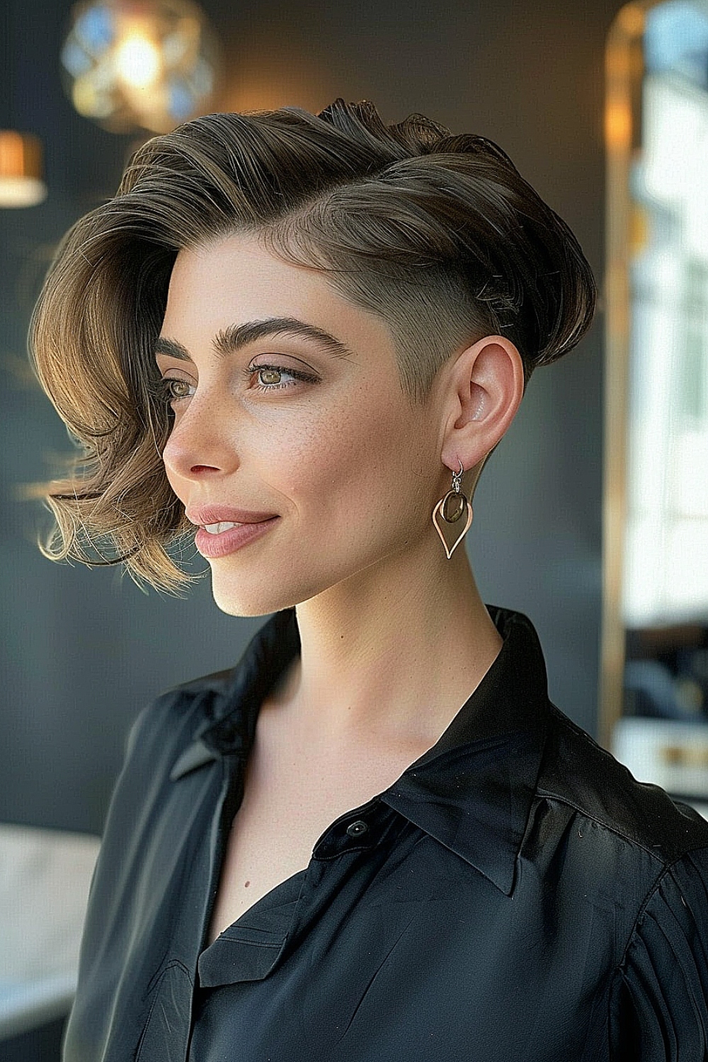 Woman with a short wavy bob and undercut
