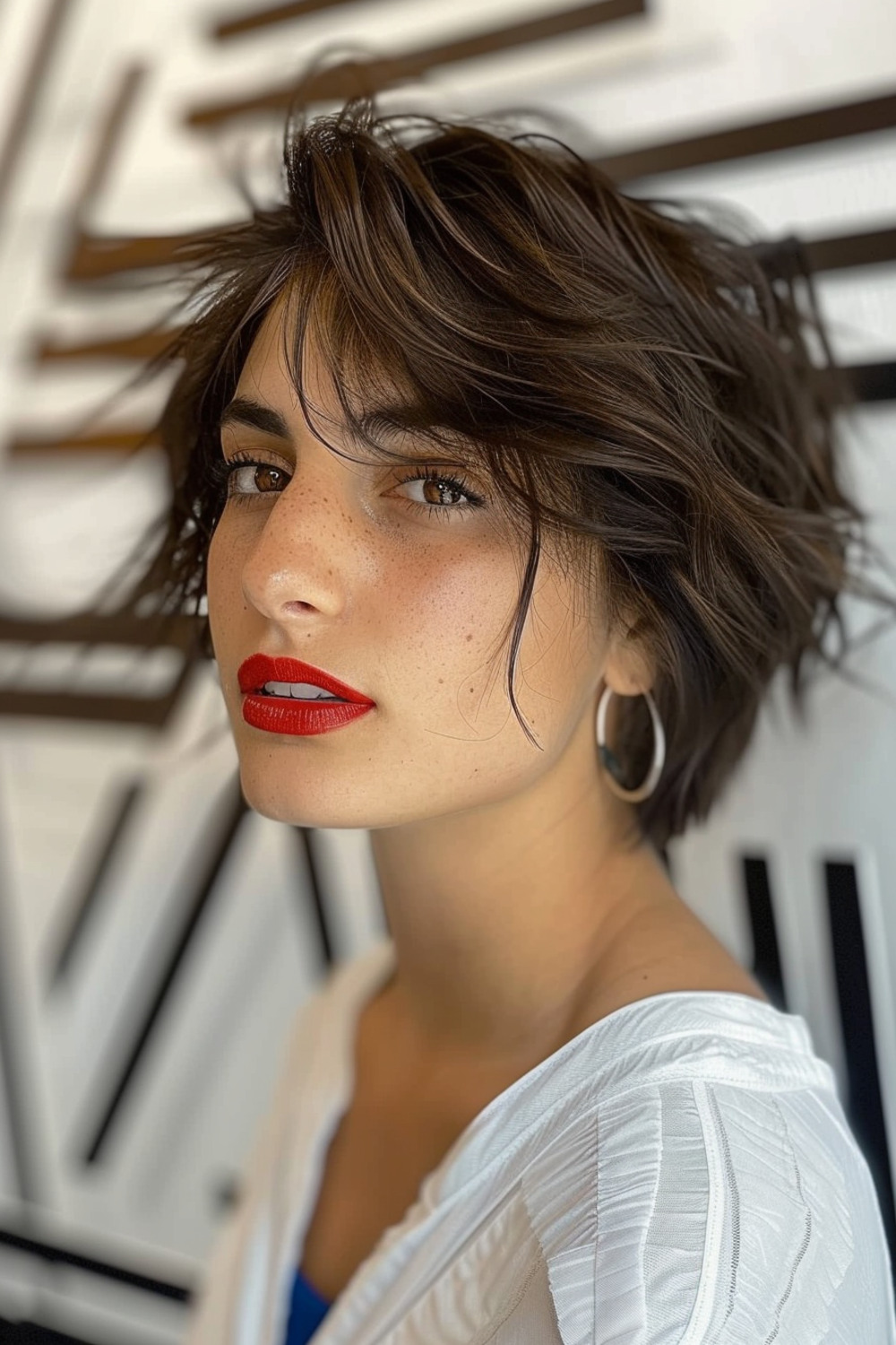 Short wolf cut with v-shaped layers