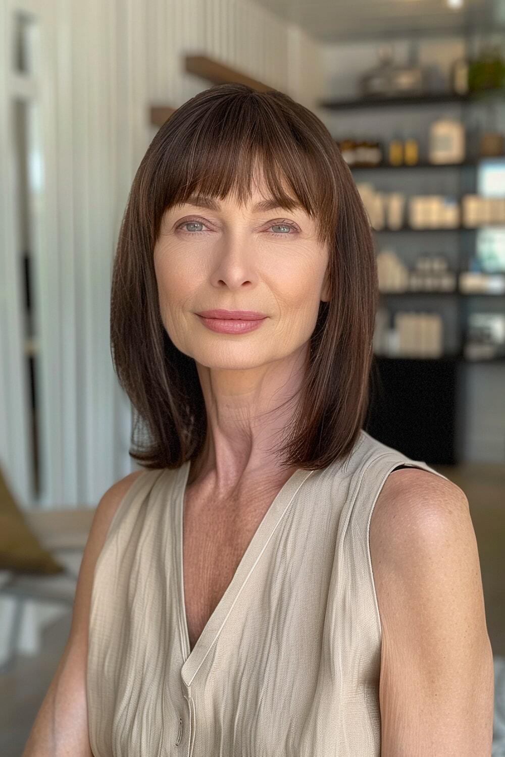 Shoulder-length style with bangs