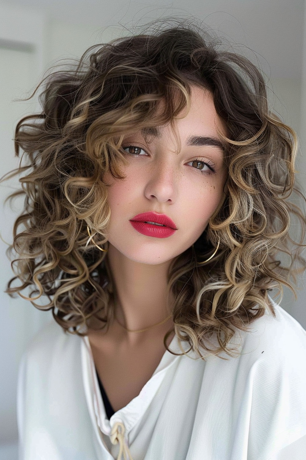 Shoulder-length hair with loose ringlets