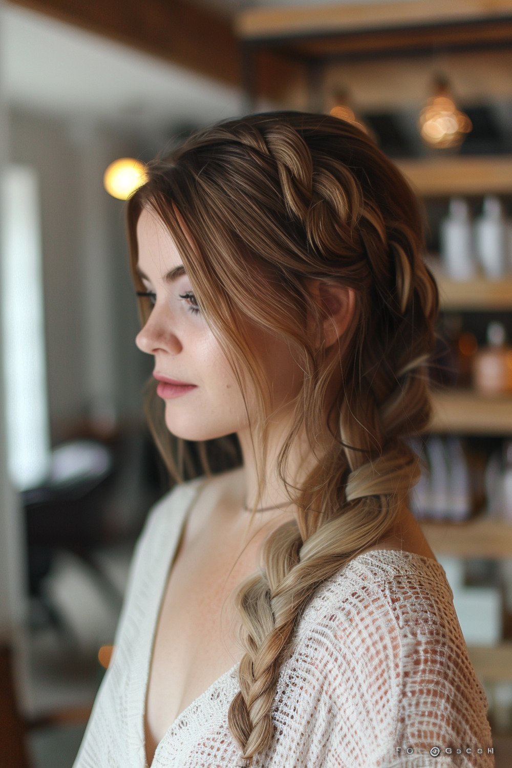 Side french braid with volume