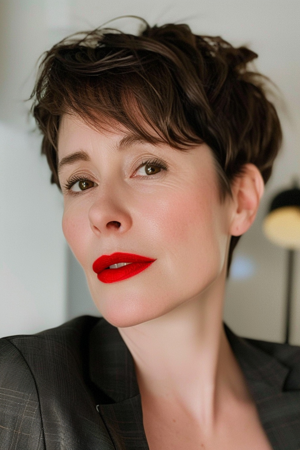 Side fringe with textured pixie for women over 40