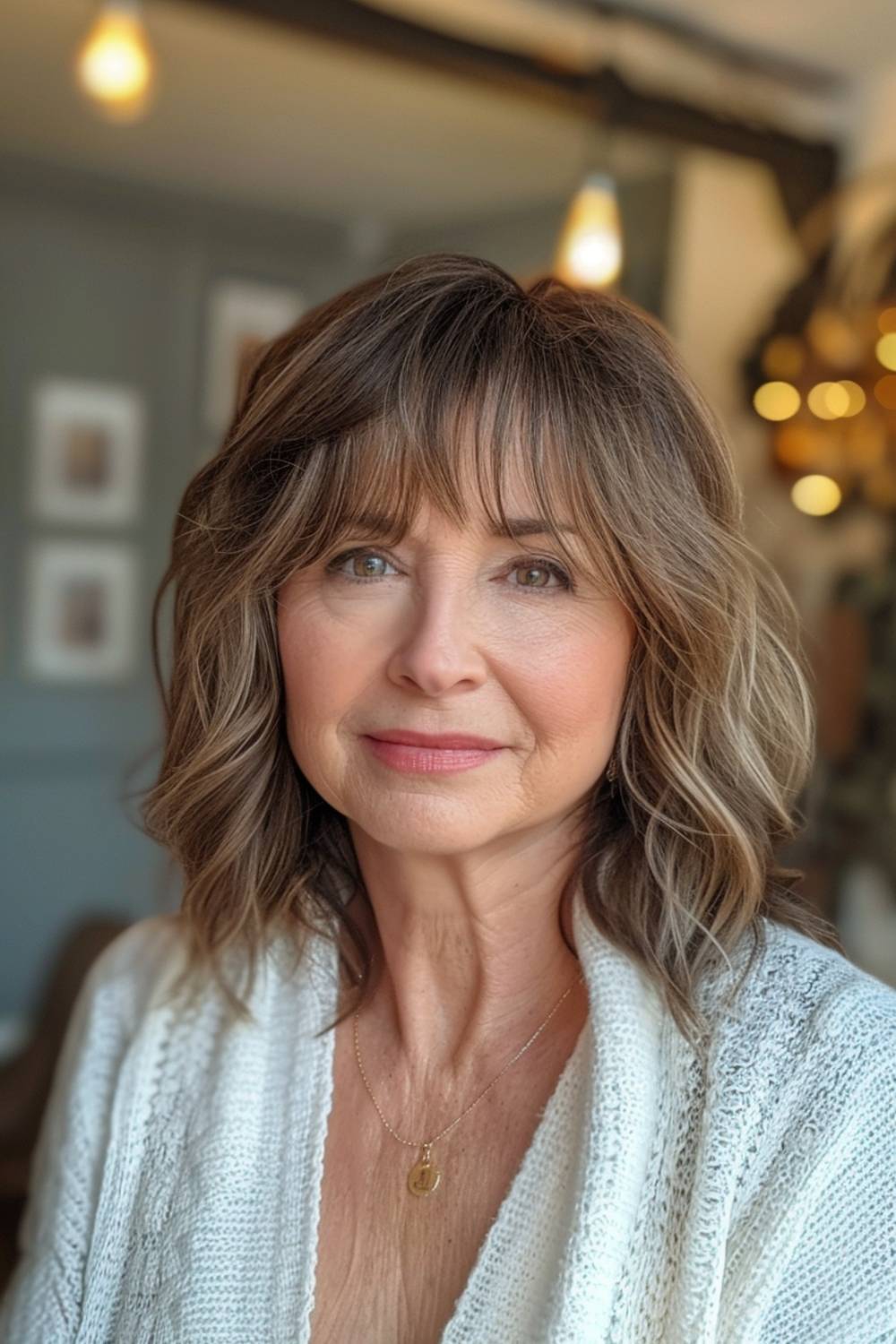 Side part with wispy bangs for a soft appearance