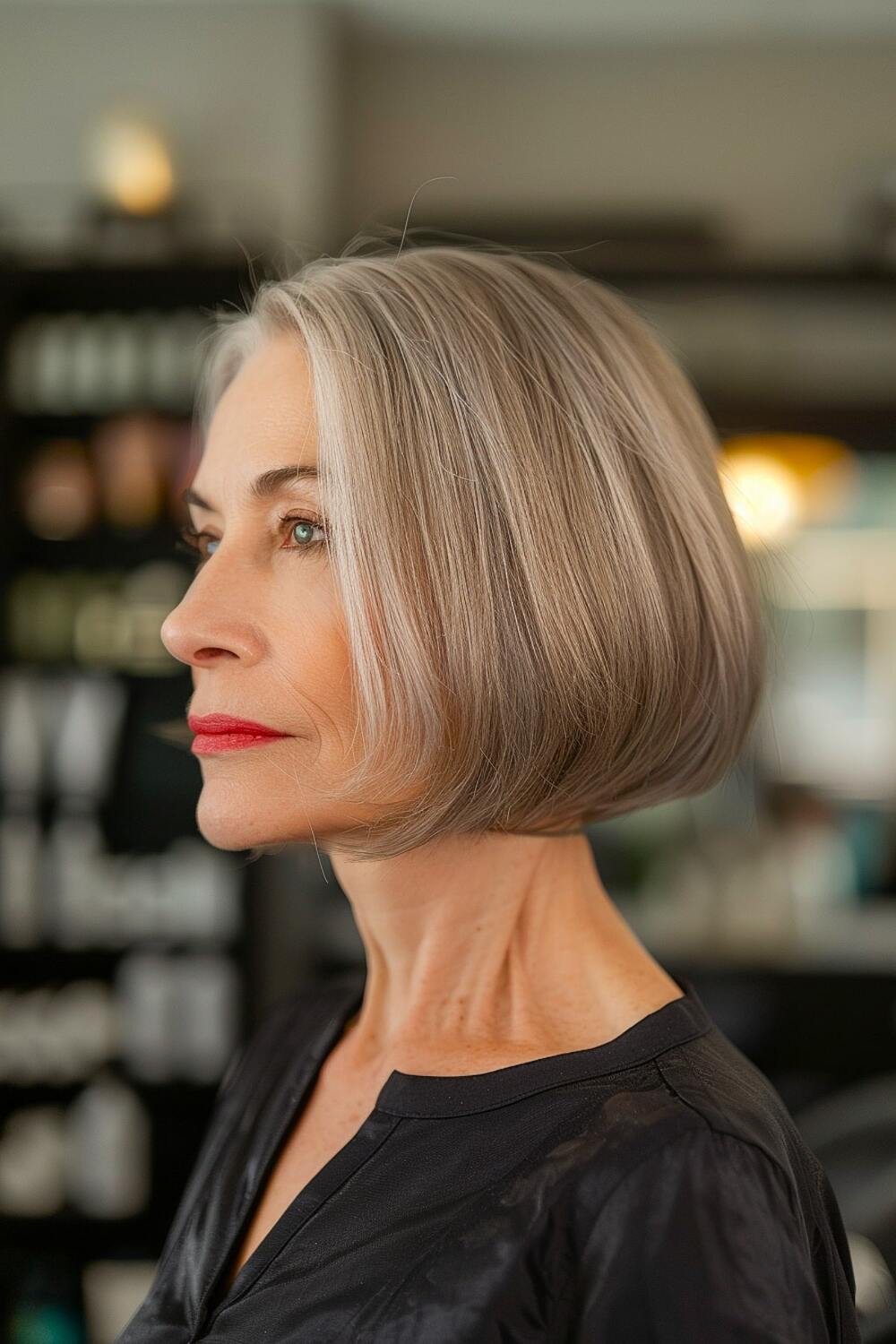 Sleek layered bob with fine hair