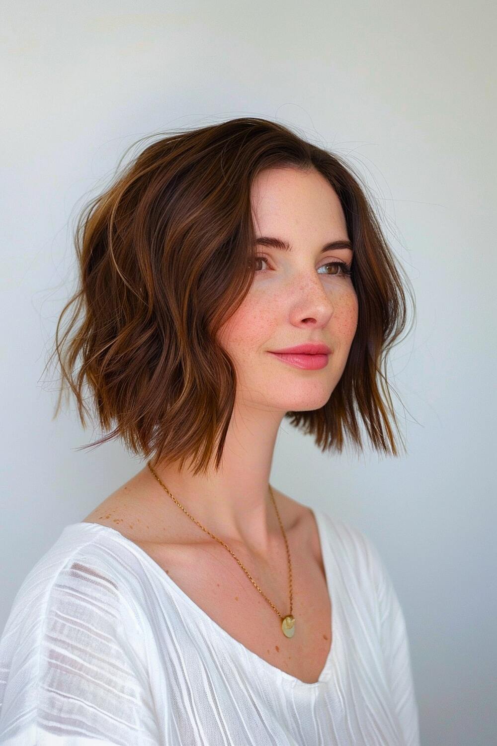 Layered short brown hair
