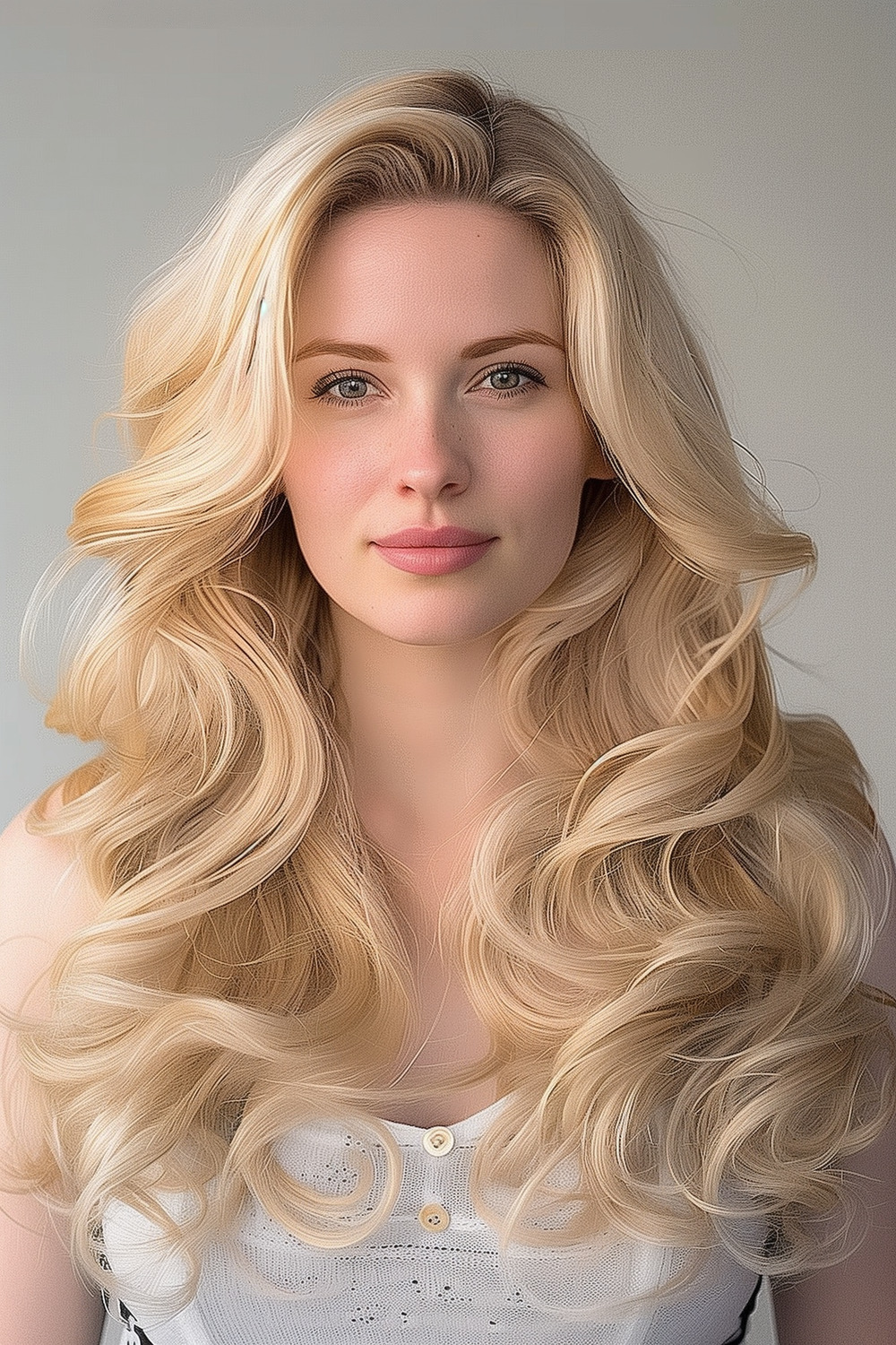 Soft blonde curls with face-framing layers