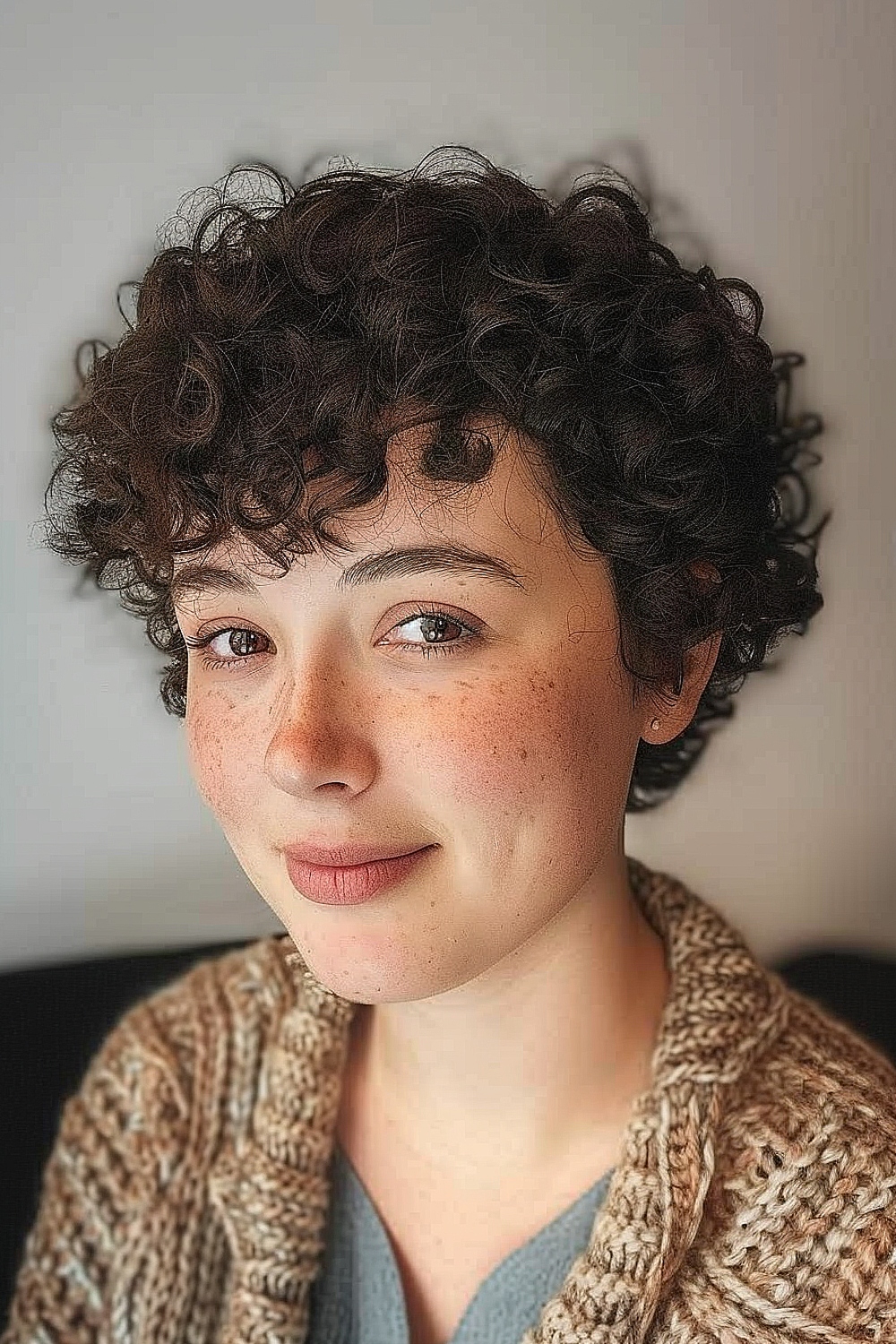 Soft curly pixie cut with layers