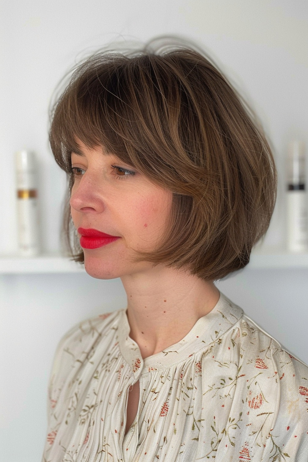 Soft layered bob with side bangs for women over 40
