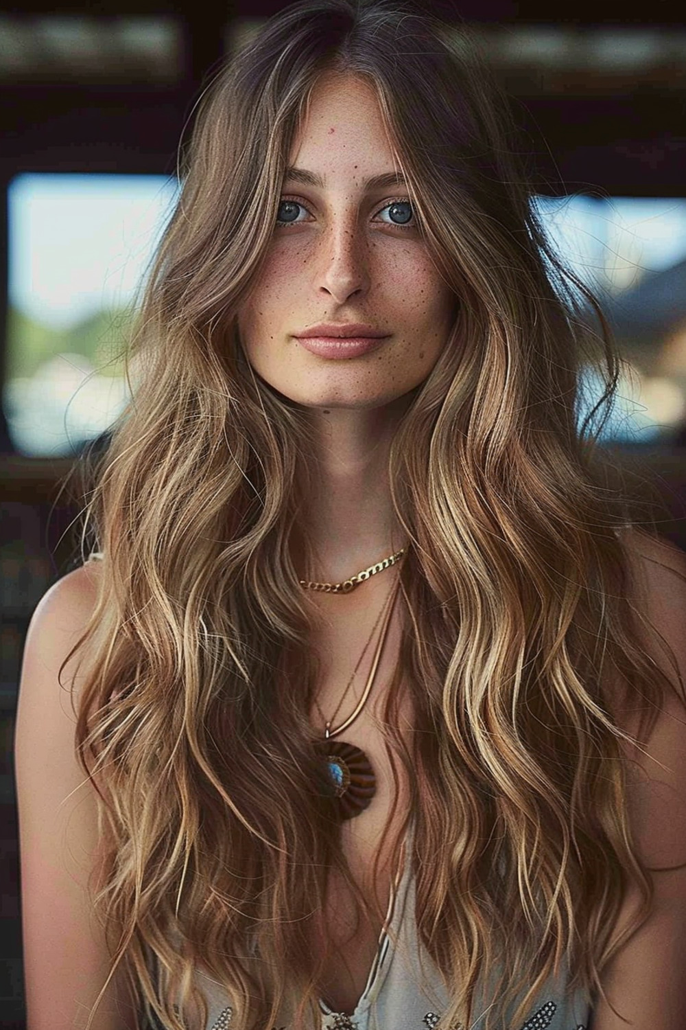 Soft waves with middle part for thick hair
