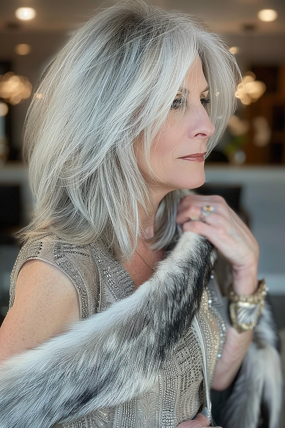 Sophisticated silver hair with expertly cut layers