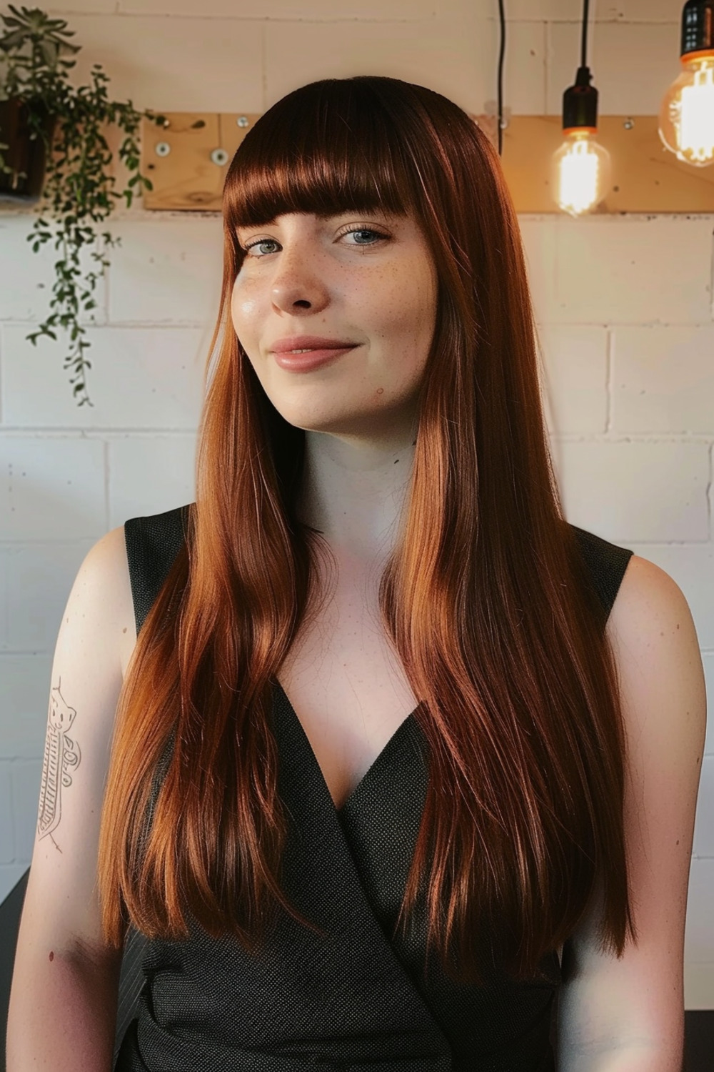 Straight cut with bangs for thick hair