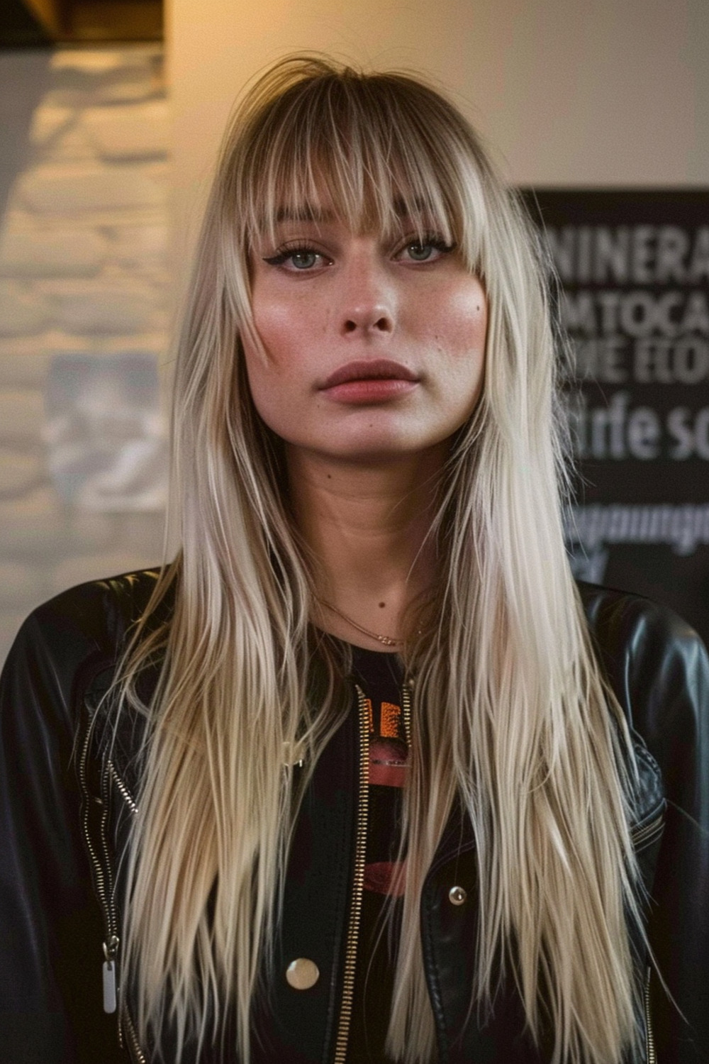 Straight long hair with choppy bangs
