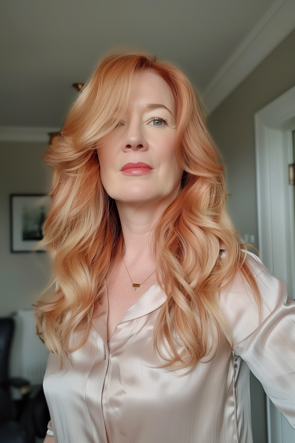 Strawberry blonde with soft curls
