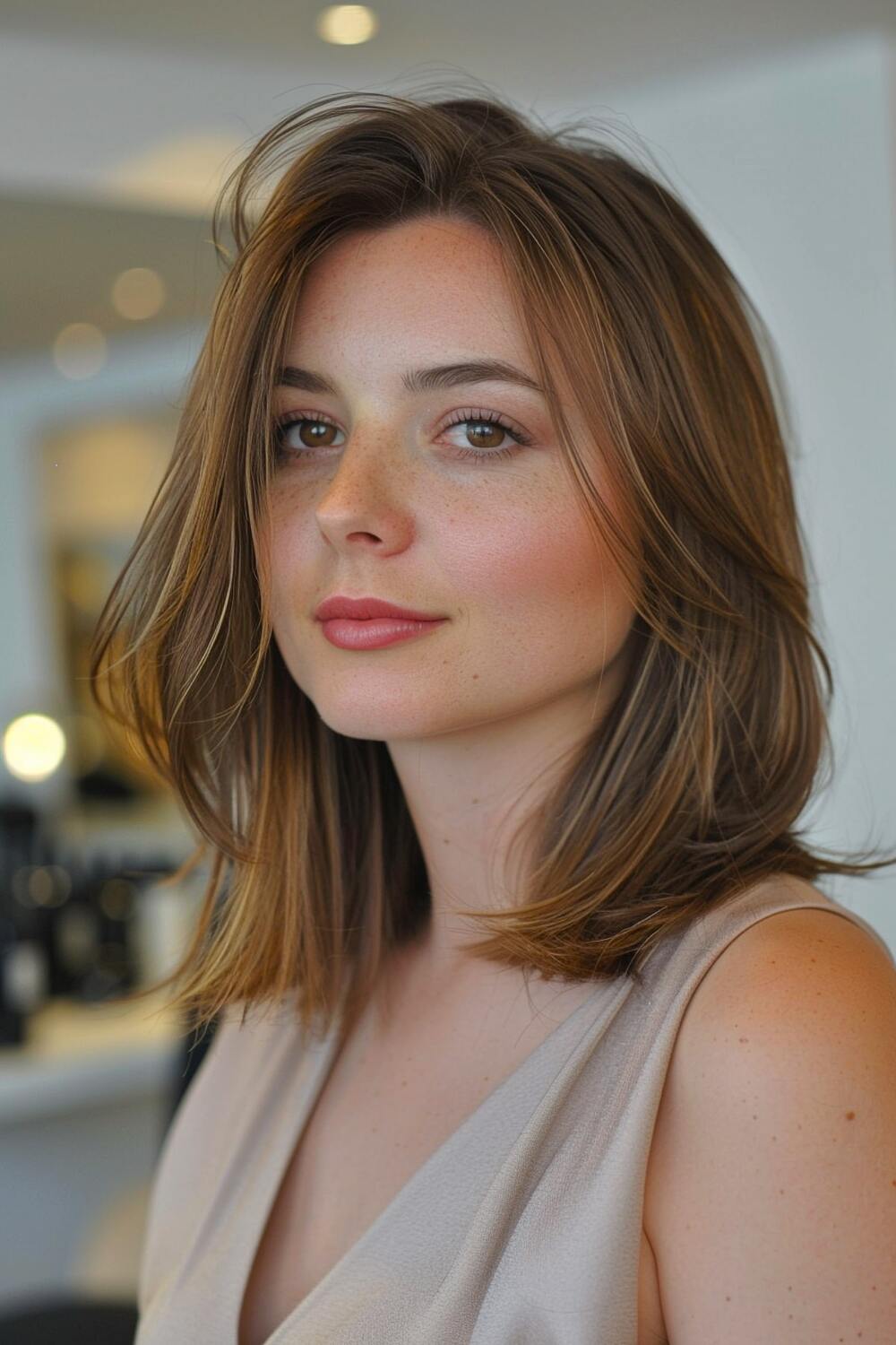 Stylish medium-length layered bob hairstyle