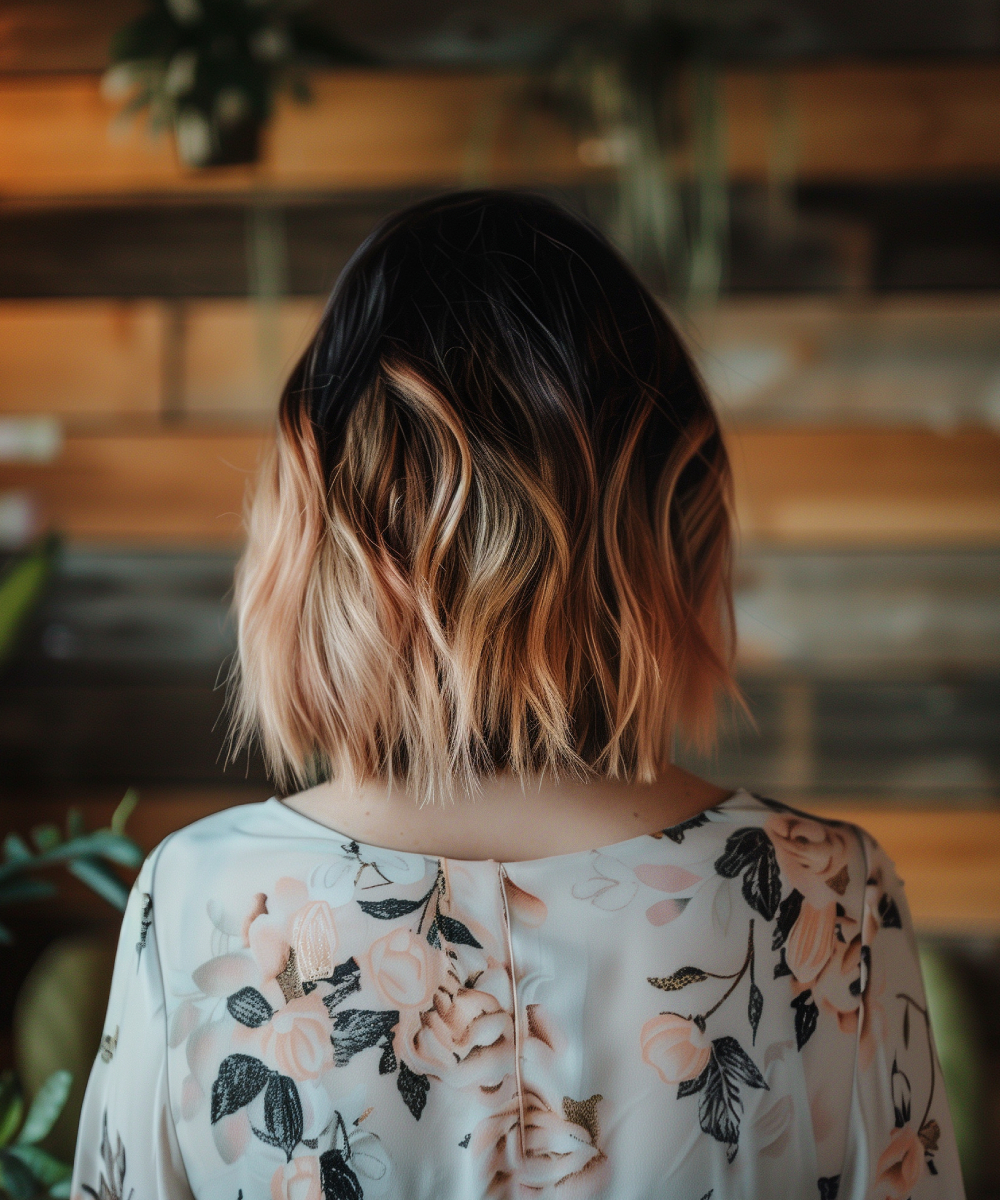 Textured bob with rose gold ombre
