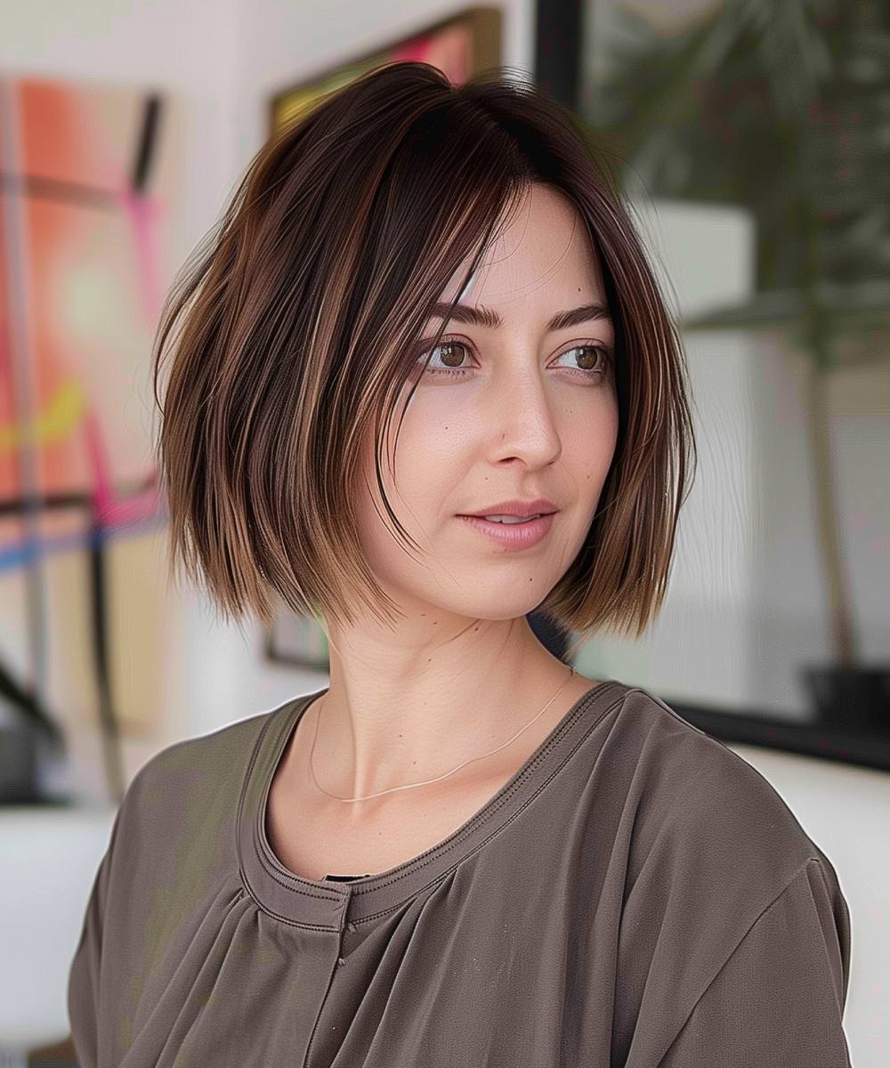 Textured chin-length bob with blunt ends