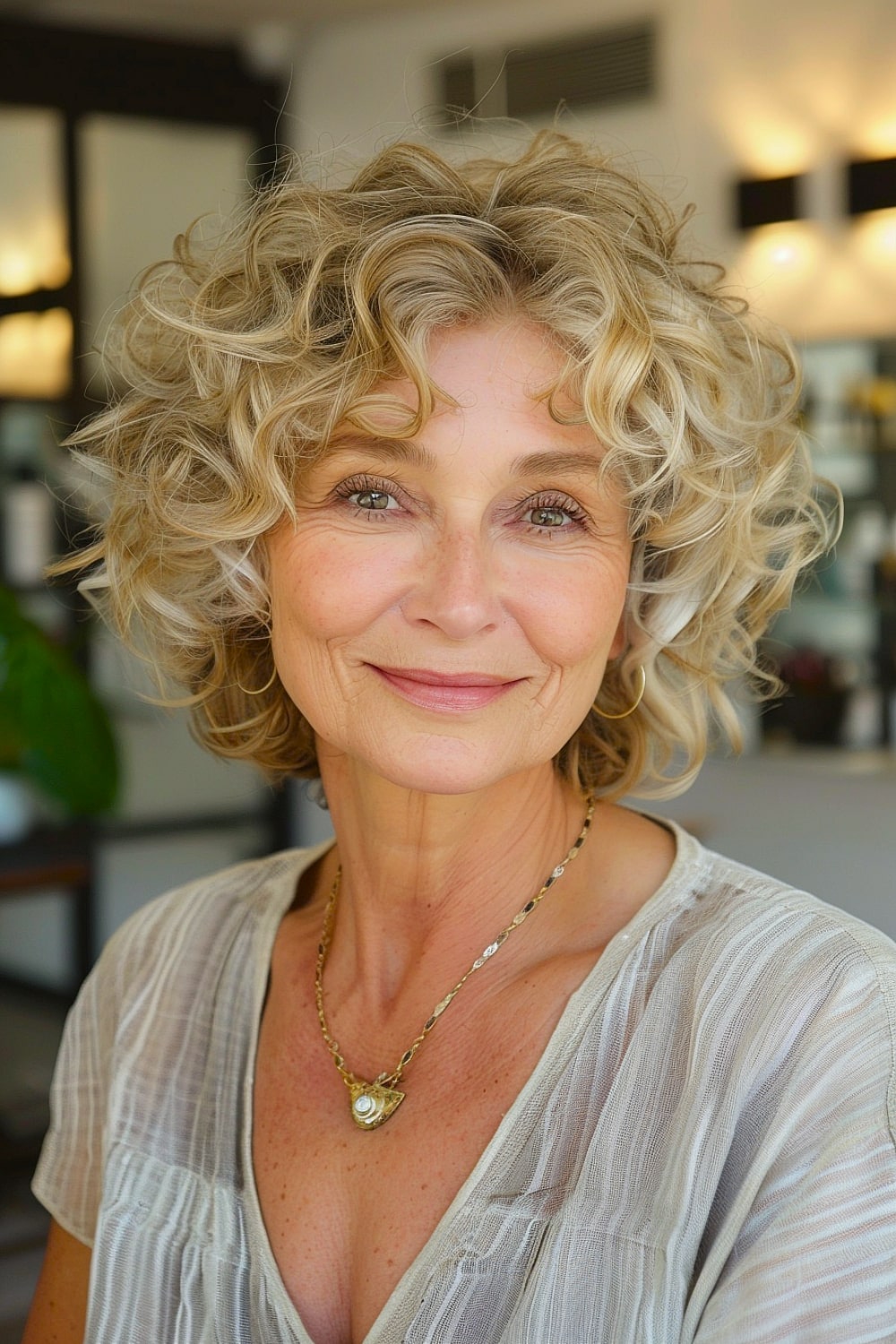 Layered curly short hairstyle