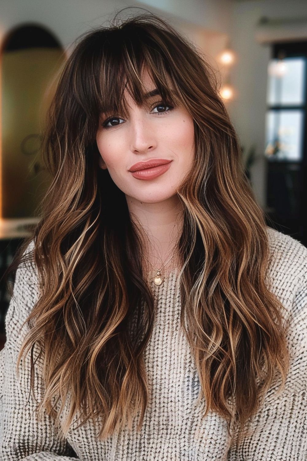 Textured long hair with bangs