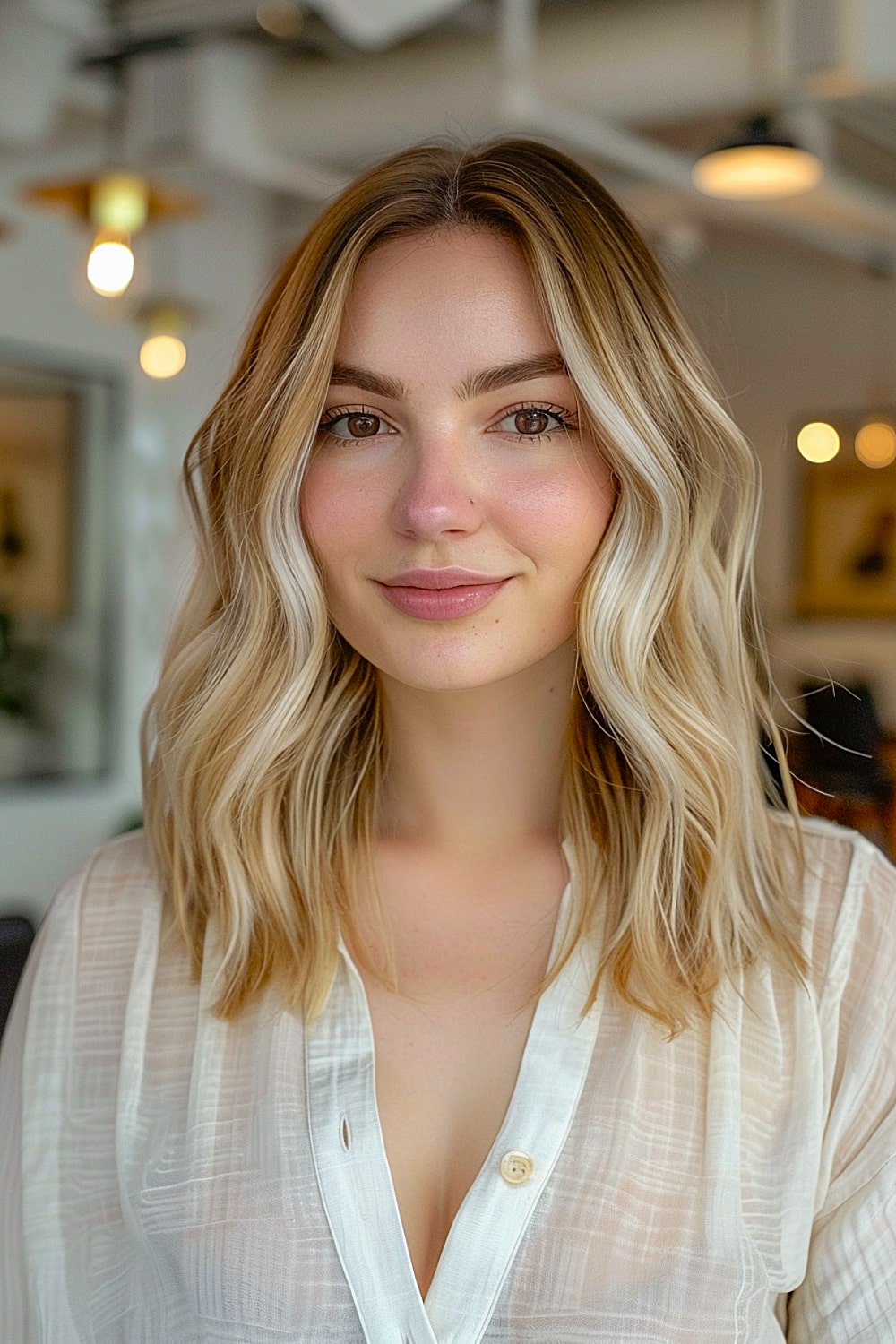 Wavy medium-length thin hair
