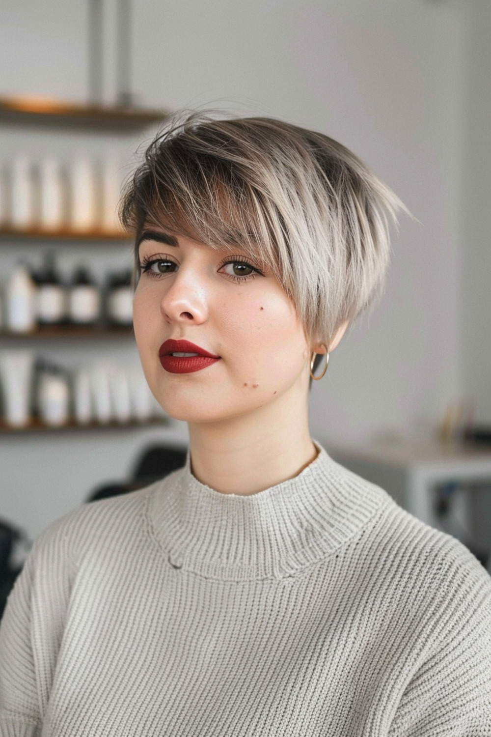 Textured pixie with long fringe