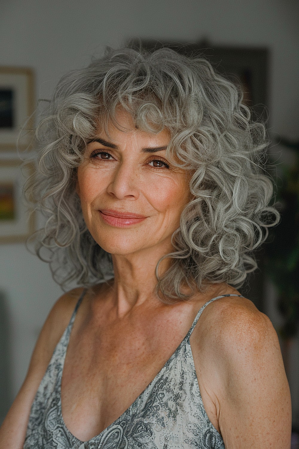 Shaggy curly haircut for women over 50