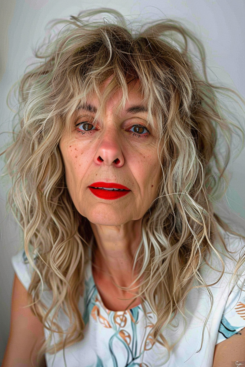Tousled bangs with sassy tousled waves for women over 70