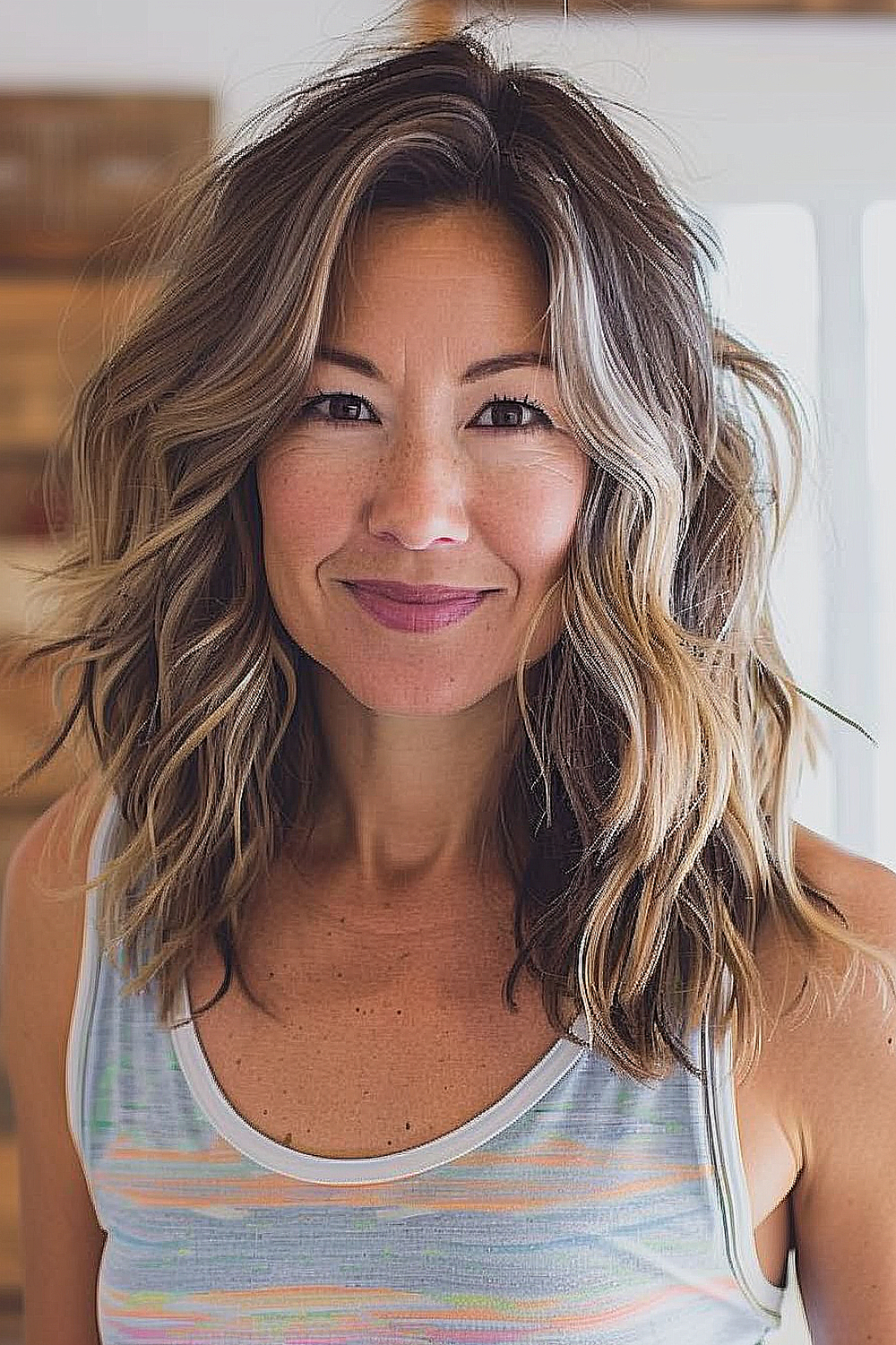 Tousled beach waves with sun-kissed highlights