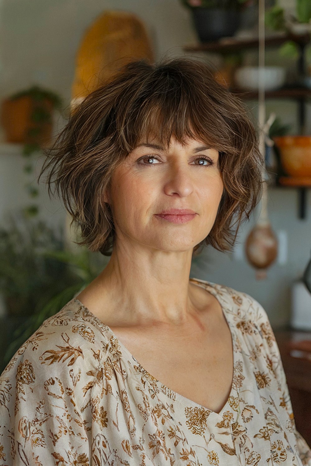 Tousled bob with fringe bangs