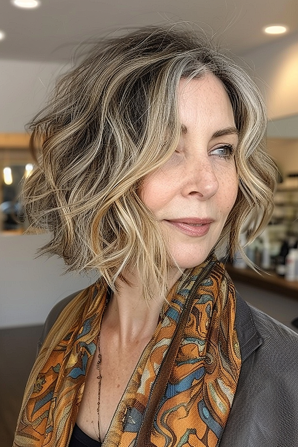 Tousled bob with highlights for a playful touch