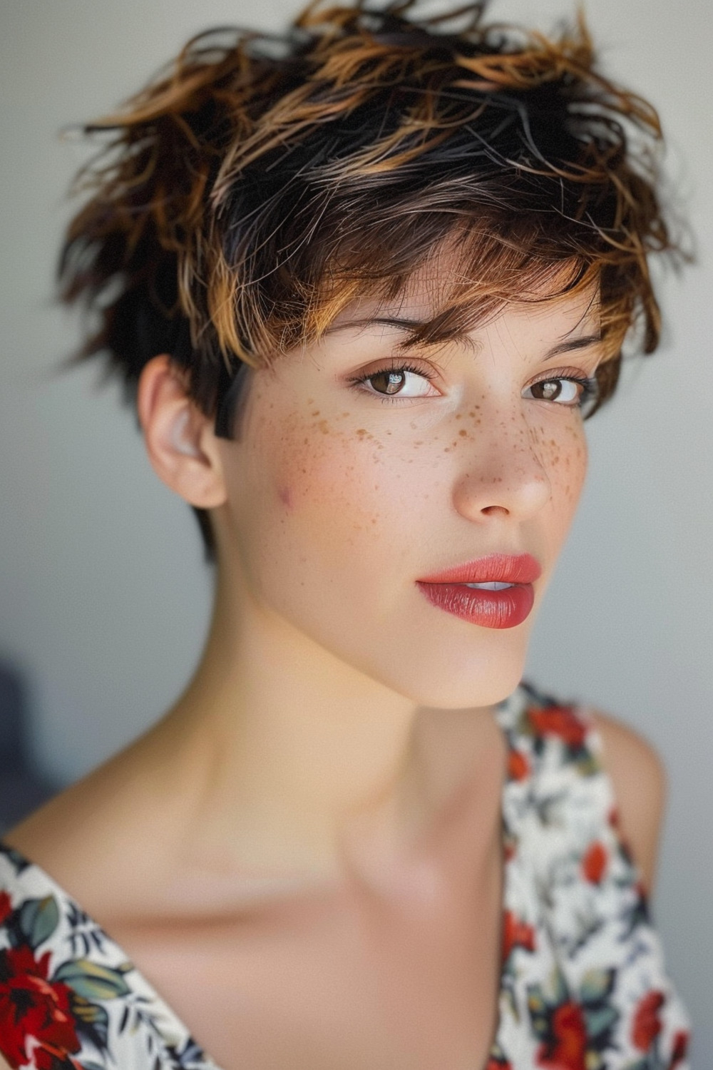Tousled pixie with highlights