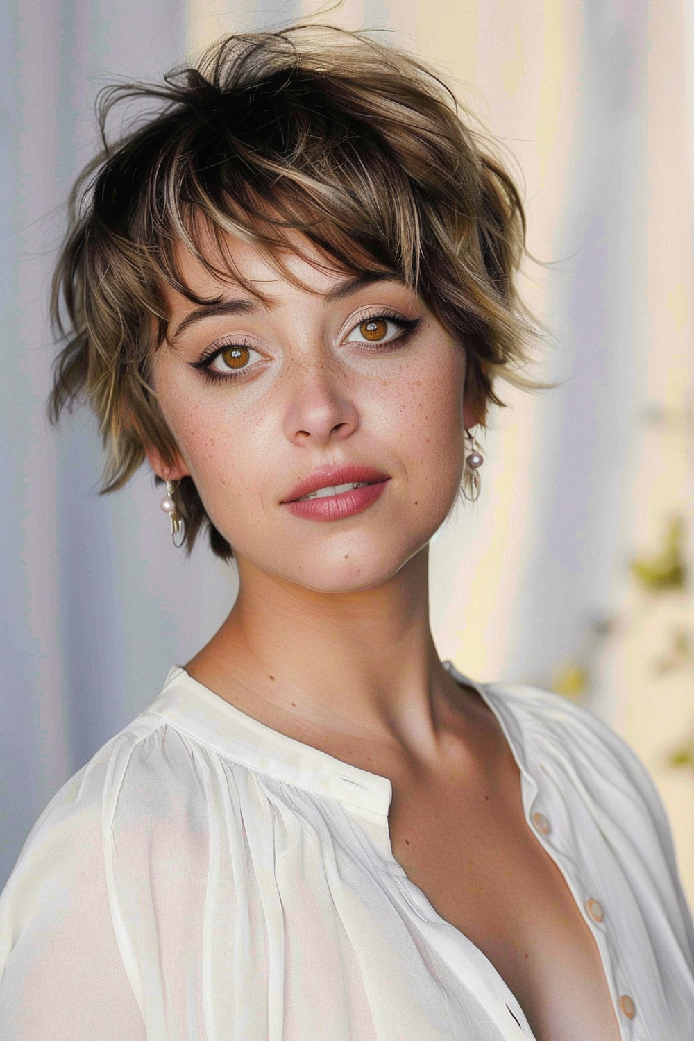 Tousled shaggy pixie with highlights