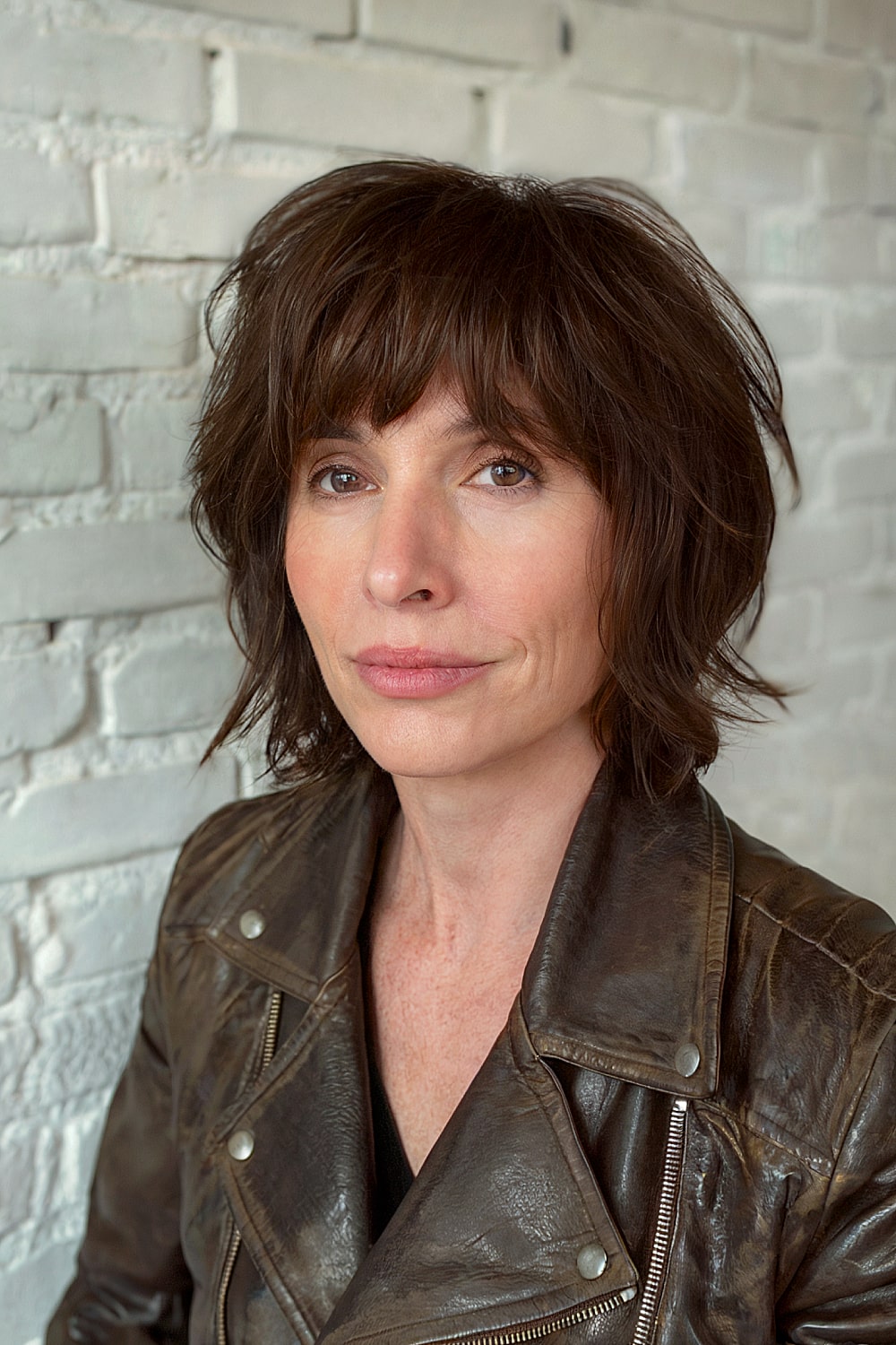 Tousled short bob with chunky bangs