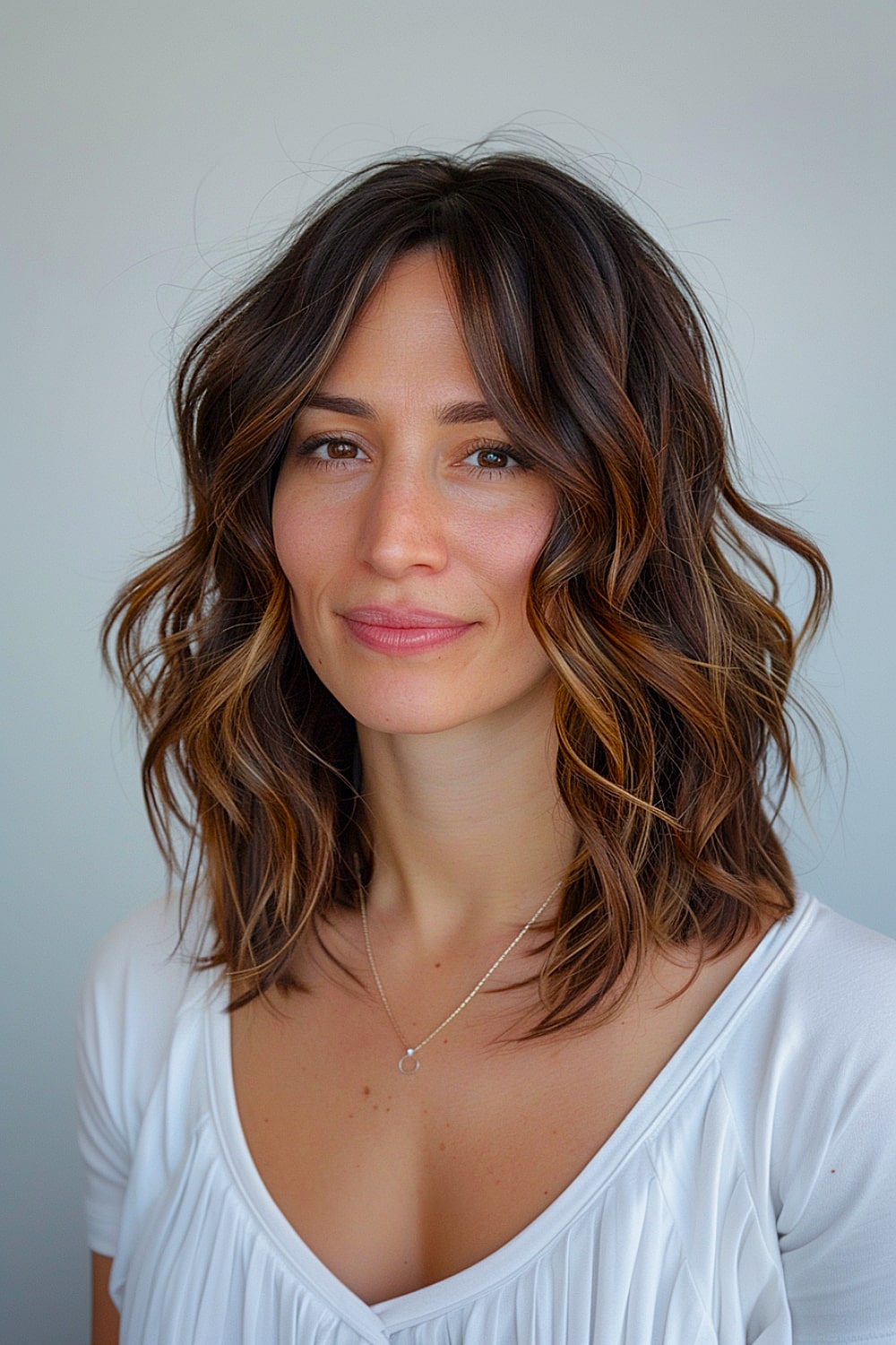 Curtain bangs on medium-length thin hair