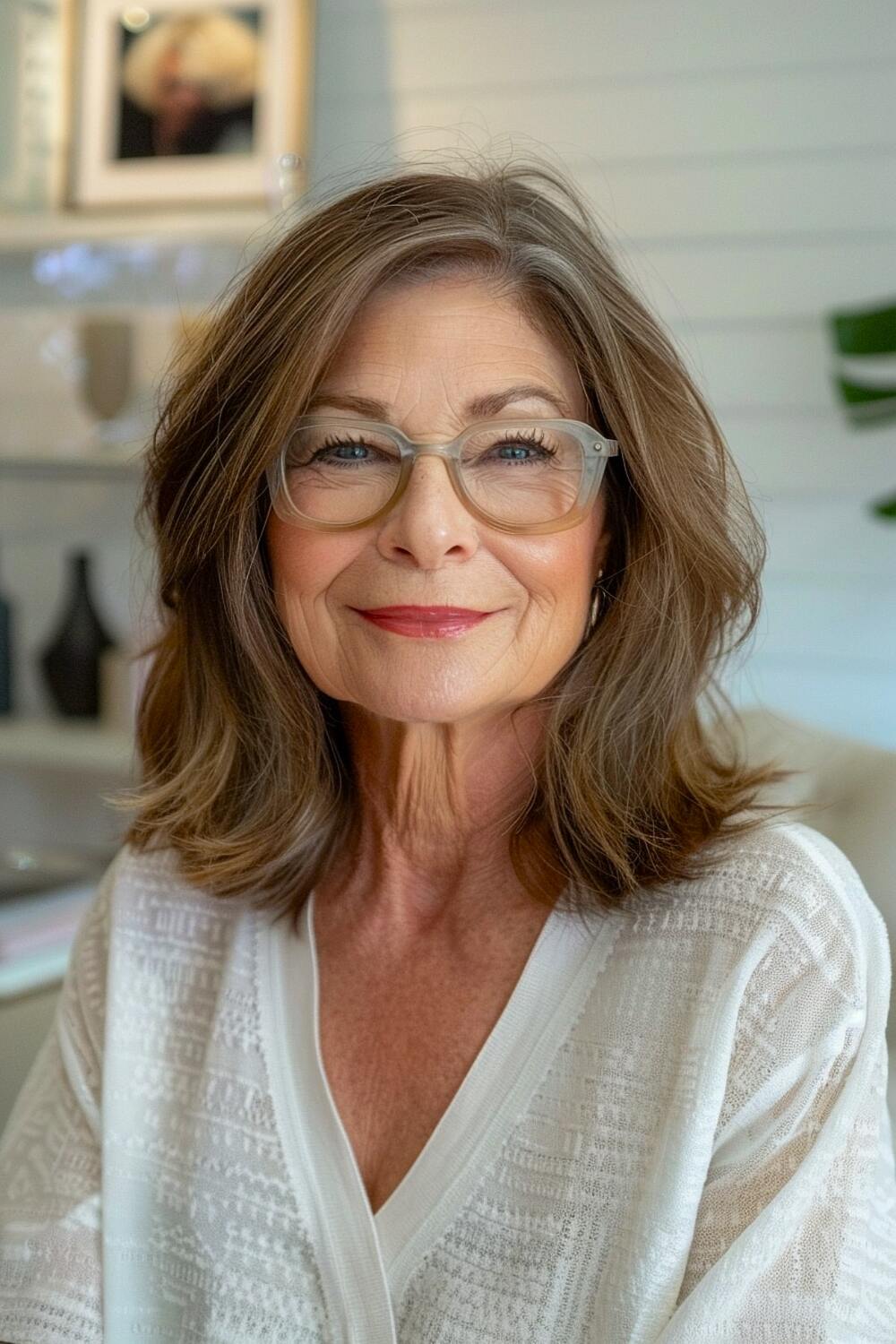 Hairstyle for women over 60 with glasses