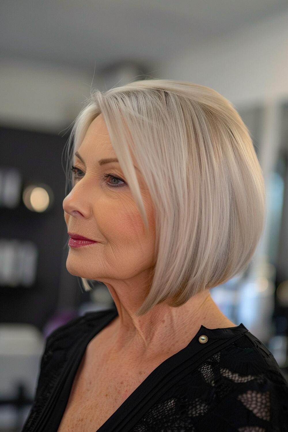 Inverted bob hairstyle for women over 60