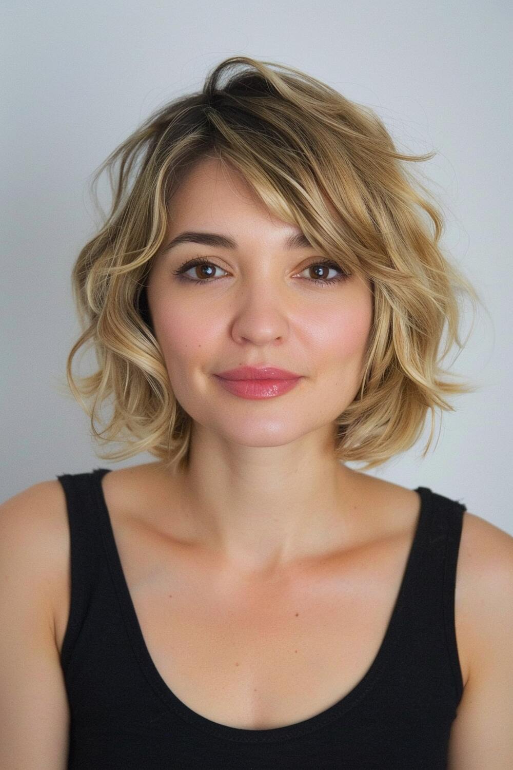 Short layered hair with side bangs