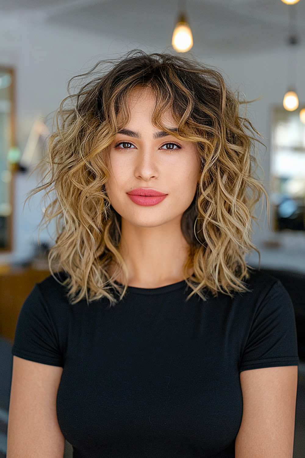 Medium modern shag with curtain bangs
