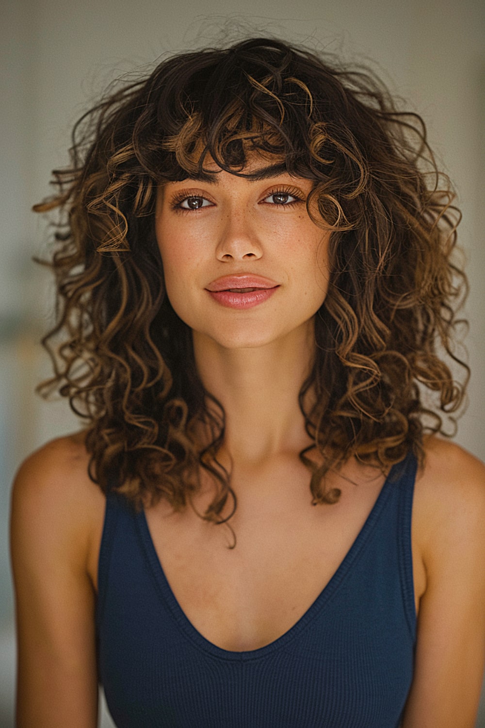 Medium shaggy layered curly haircut