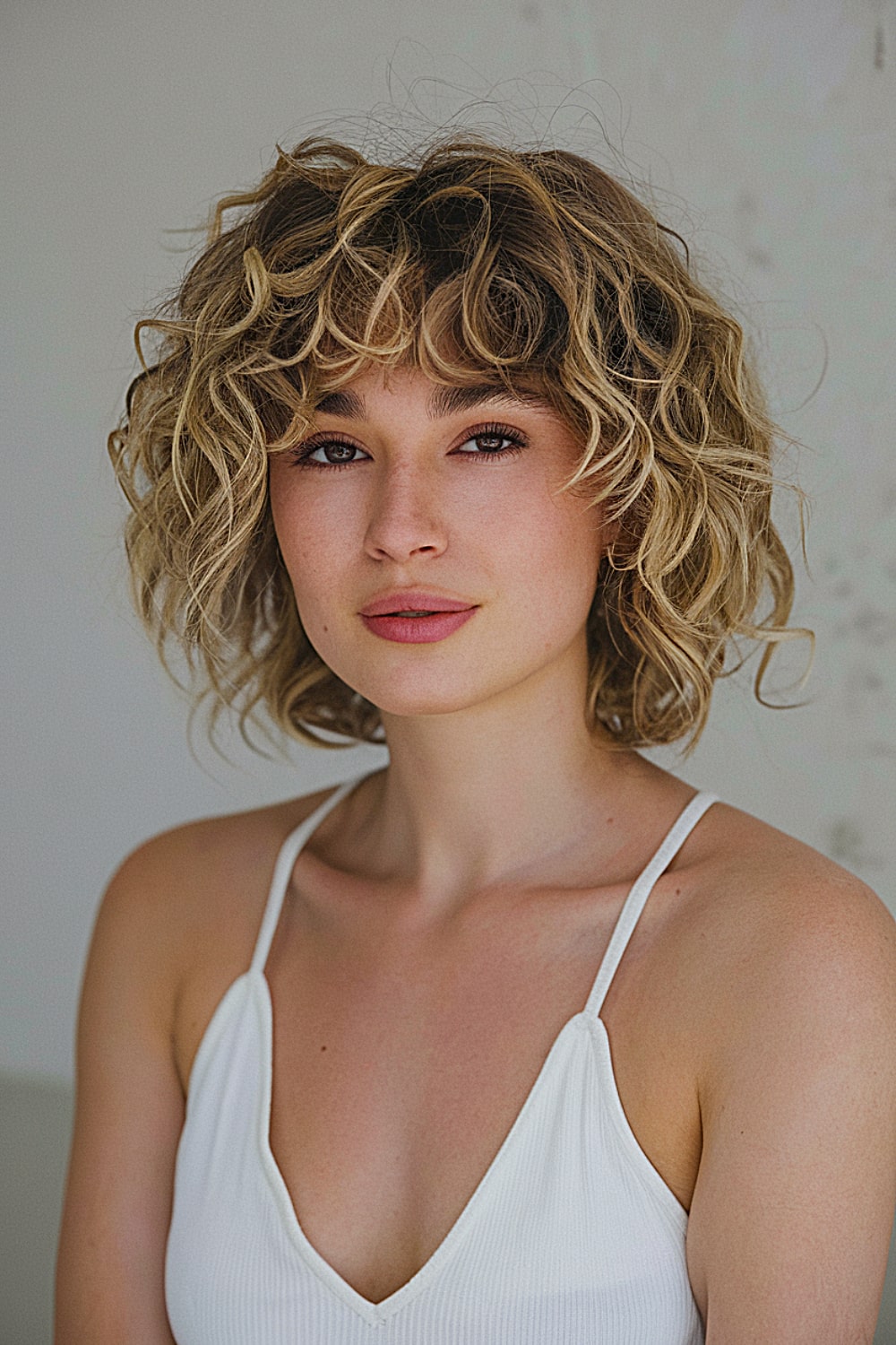 Short shaggy curly hair with layers