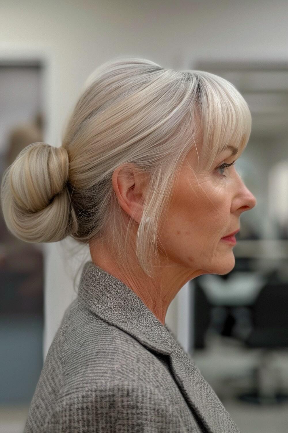 Updo with bangs for older women