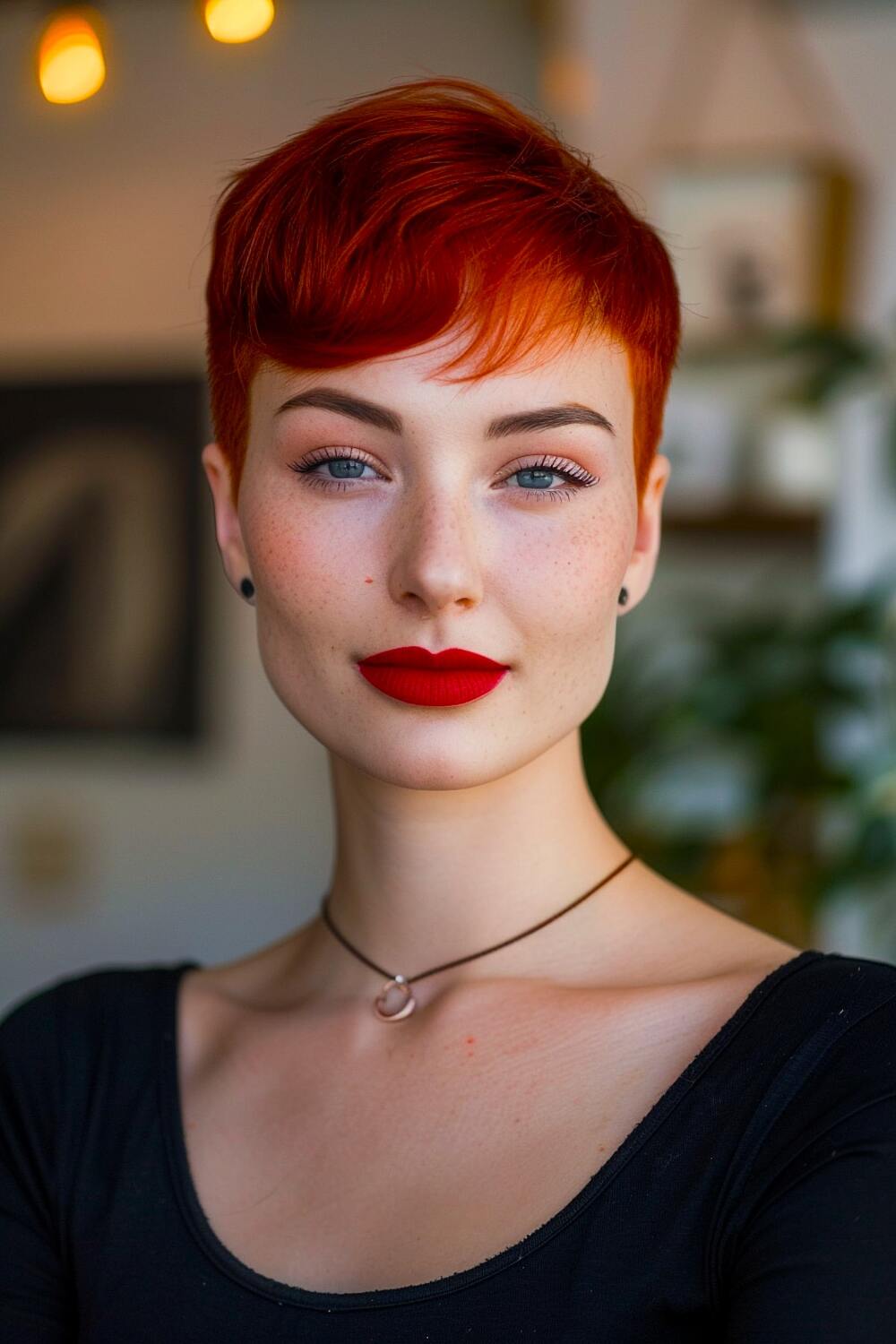 Red hair pixie cut