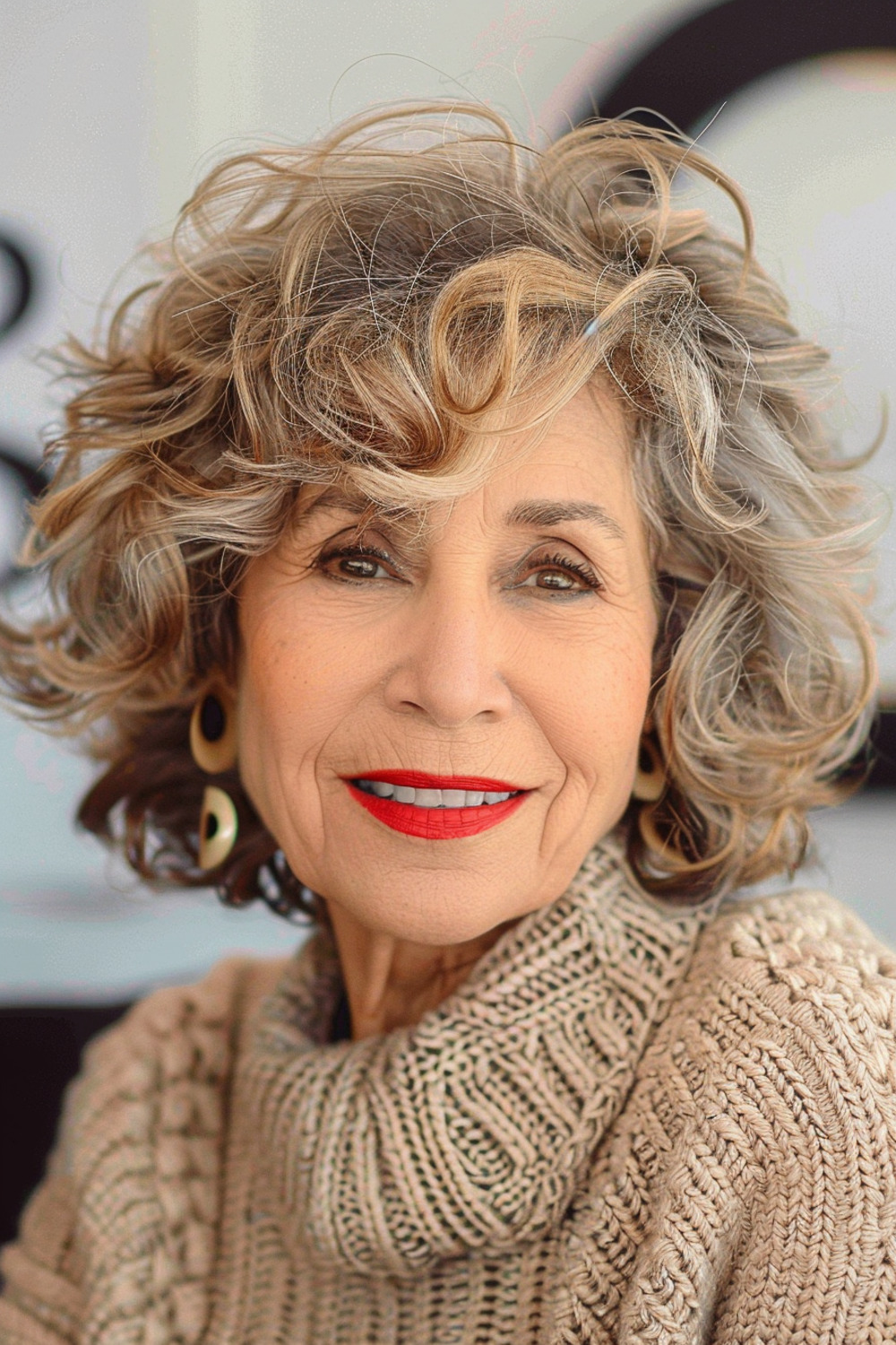 Voluminous curly bob for women over 60