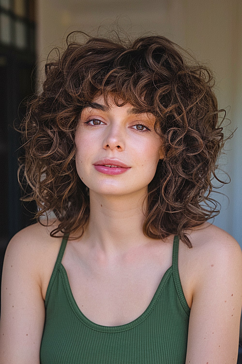 Shoulder-length shaggy curly cut for thick hair