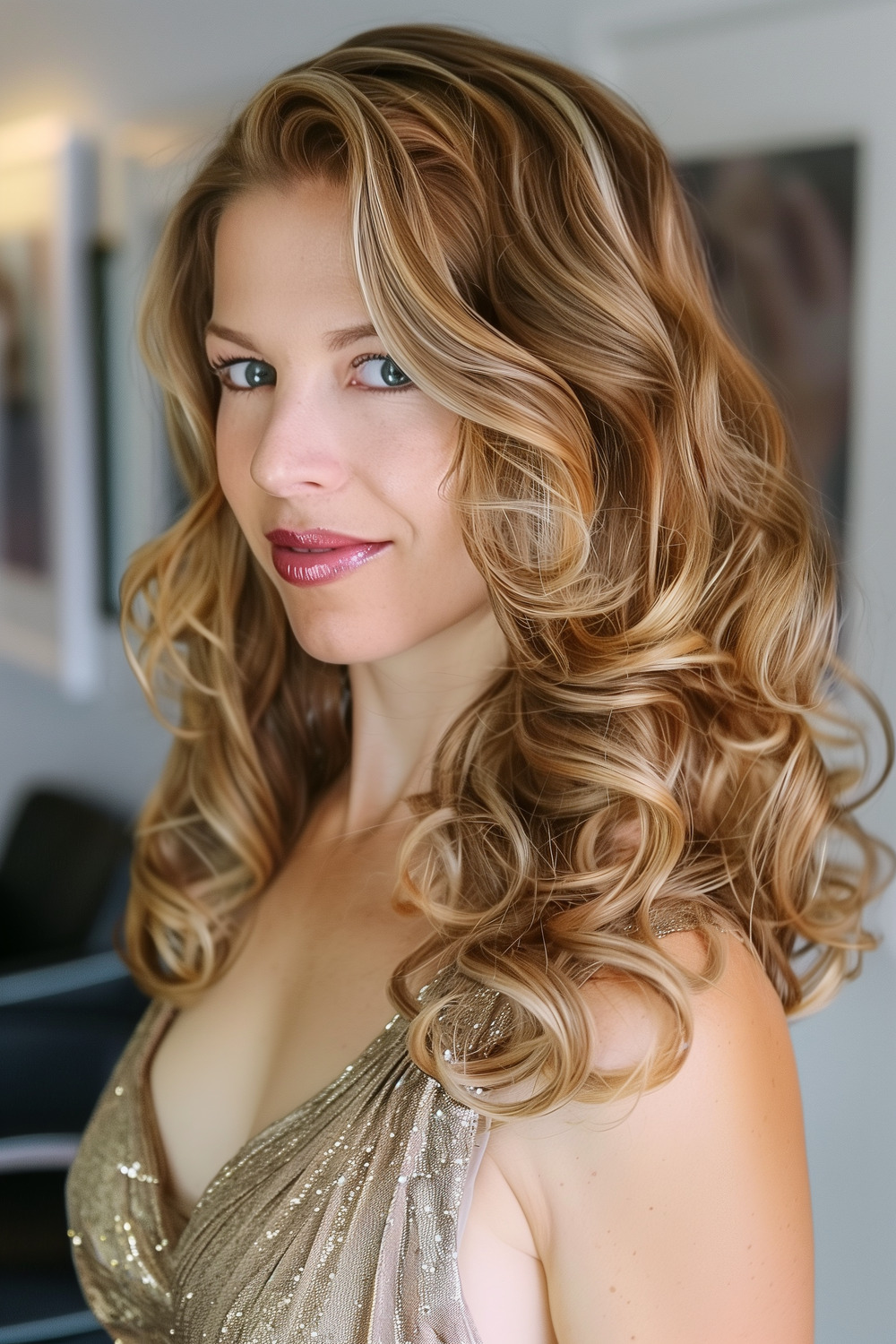 Warm blonde curls with a natural finish
