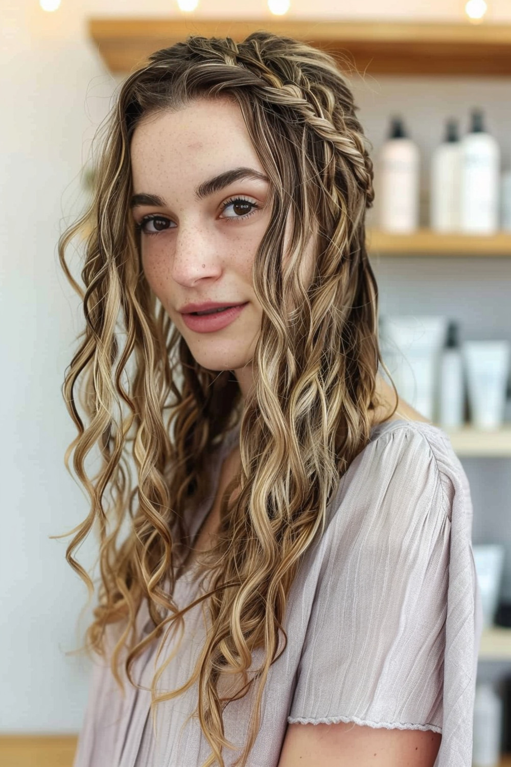 Waterfall braid with loose waves