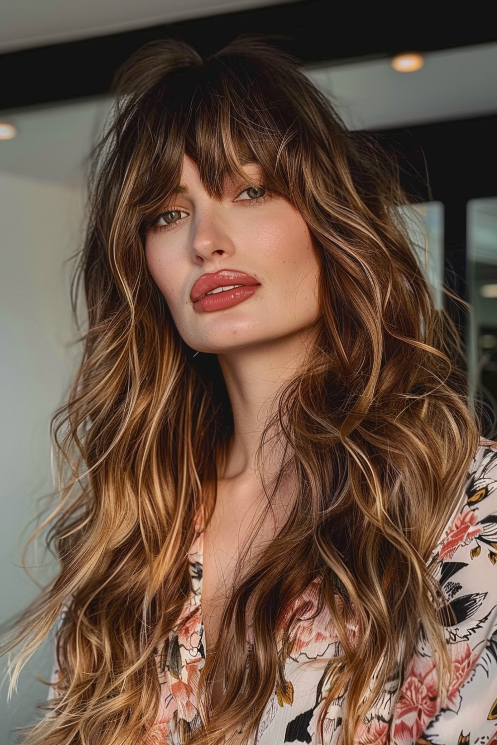 Wavy long hair with bangs